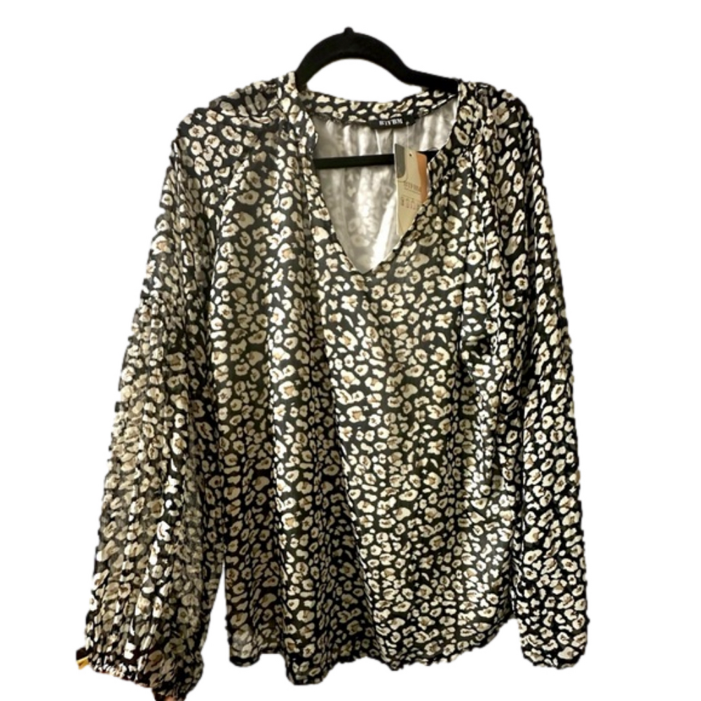 Ladies Black animal print shift top XL NWT BTFBM